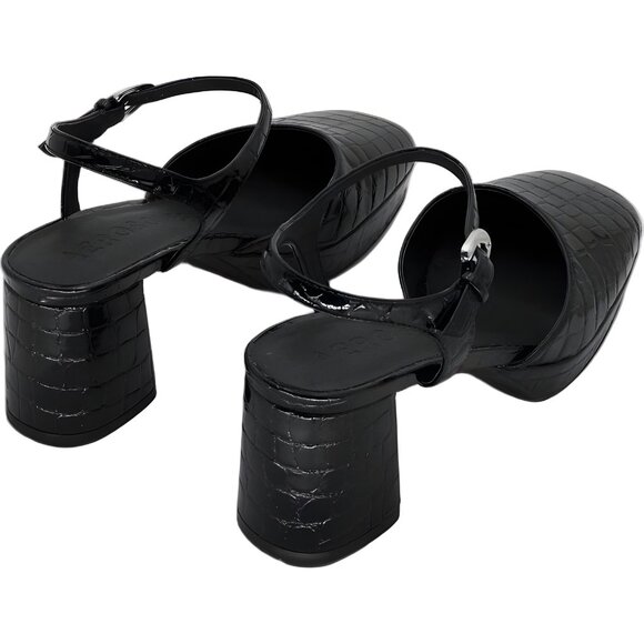 Aerosoles Soir Ankle Strap Block Heel Croc-Embossed Pumps Black US 9.5M - Picture 3 of 6